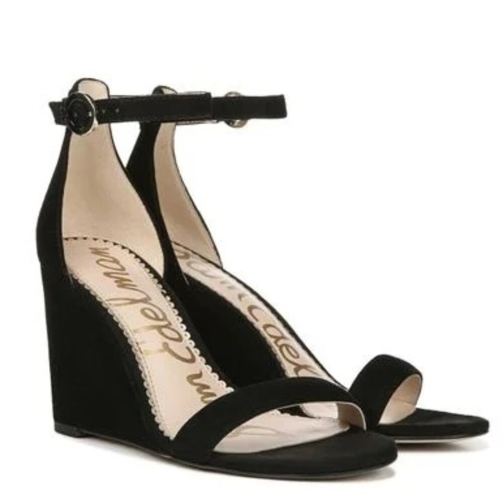 Sam Edelman Neesa Black Suede Wedge Sandals Size 8.5, Formal Summer Party Shoes